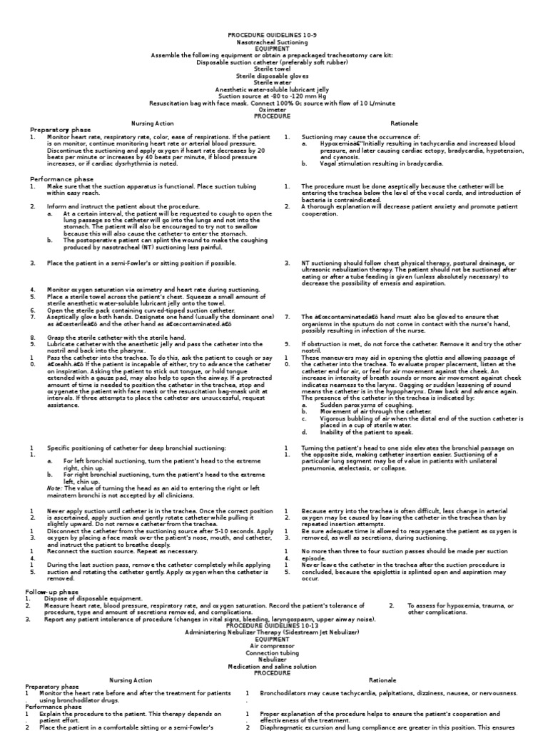 Nasotracheal Suctioning Procedure Guide | PDF | Breathing | Heart