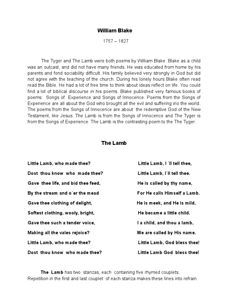 The Lamb And The Tyger Pdf