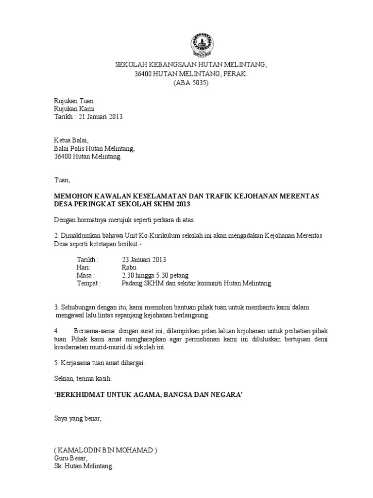 Contoh Surat Rayuan Permit Polis