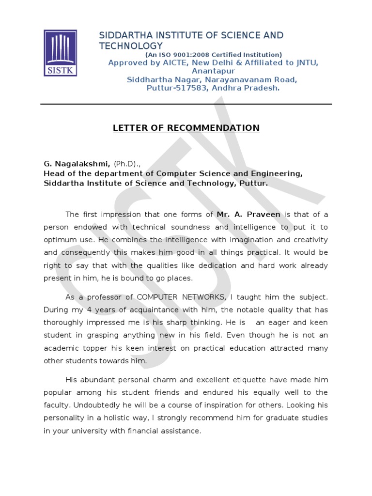 HOD Recommendation for Mr. A. Praveen | PDF | Computers