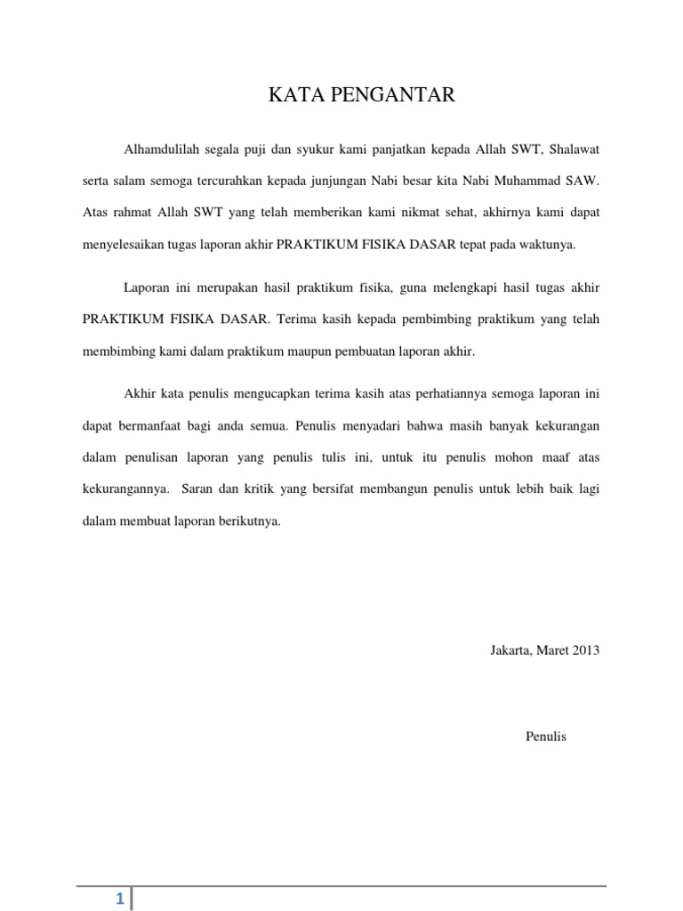 Contoh Kata Pengantar Laporan Praktikum Fisika Dicampur Aja Geh