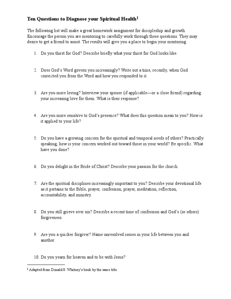 Diagnose Your Spiritual Health: 10 Questions | PDF