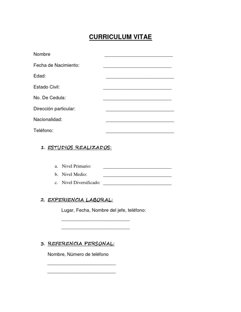 Modelo De Currculum Simple Para Rellenar En Word Cv