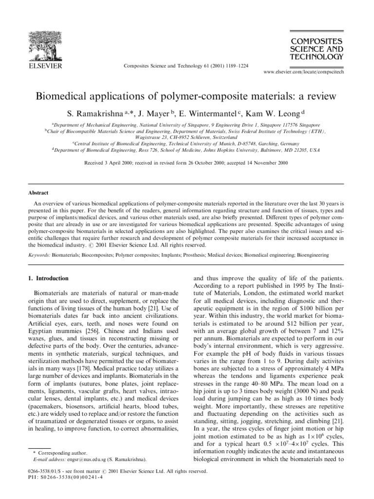 Biomedical Applications of Polymer-Composite Materials, A Review | PDF ...