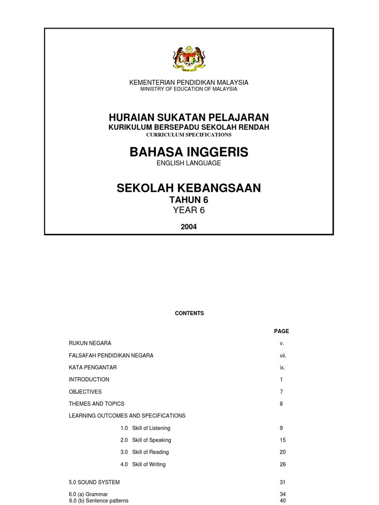 Curriculum Specifications Hsp Kbsr English Year 6 Pdf Teknologi Pendidikan Gender Tata Bahasa