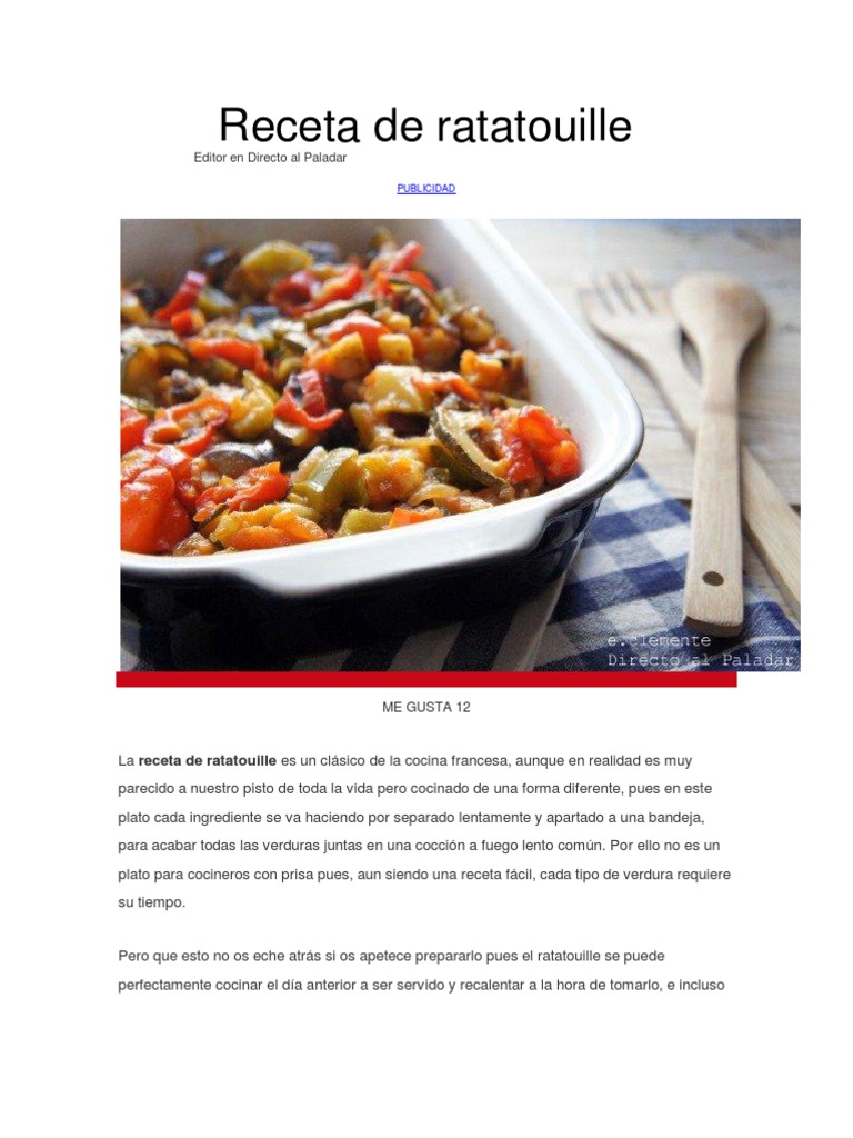Receta de Ratatouille | PDF | Cocina mediterranea | Cocina