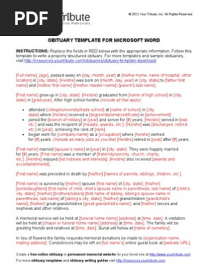 Obituary Template for Microsoft Word