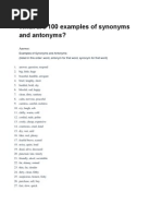 What Are 100 Examples of Synonyms and Antonyms