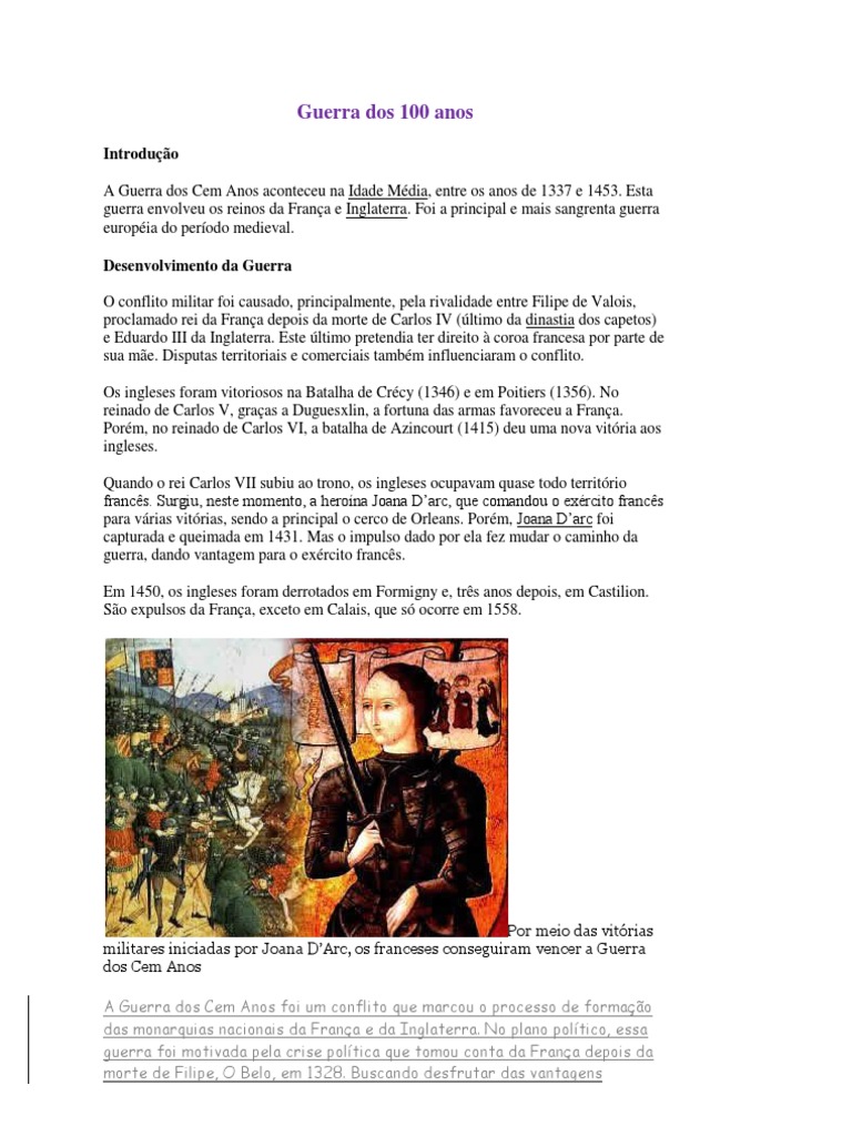Guerra Dos 100 Anos | PDF | Reino da Inglaterra | Joana d'Arc
