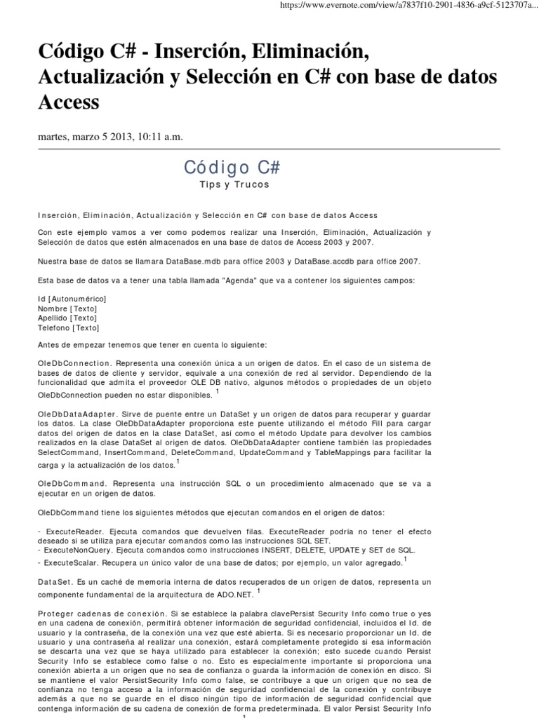 C# CRUD con Access: Inserción y Más | PDF | SQL | C Sharp (lenguaje de ...