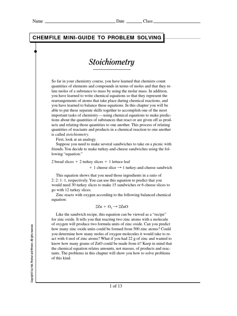 Stoichiometry: Chemfile Mini-Guide To Problem Solving | Download Free ...