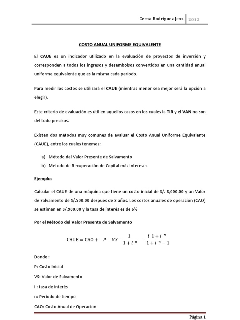Costo Anual Uniforme Equivalente PDF PDF Economias