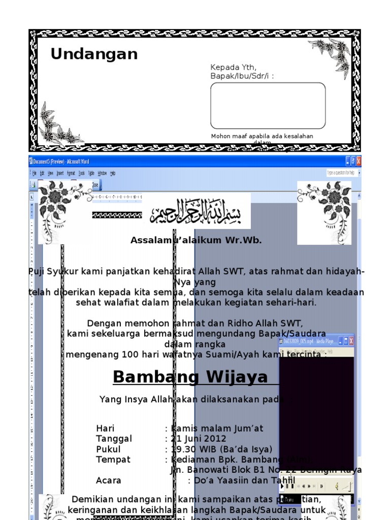 Contoh Surat Undangan Tahlil 40, 100, 1000 Hari (Haul) PDF