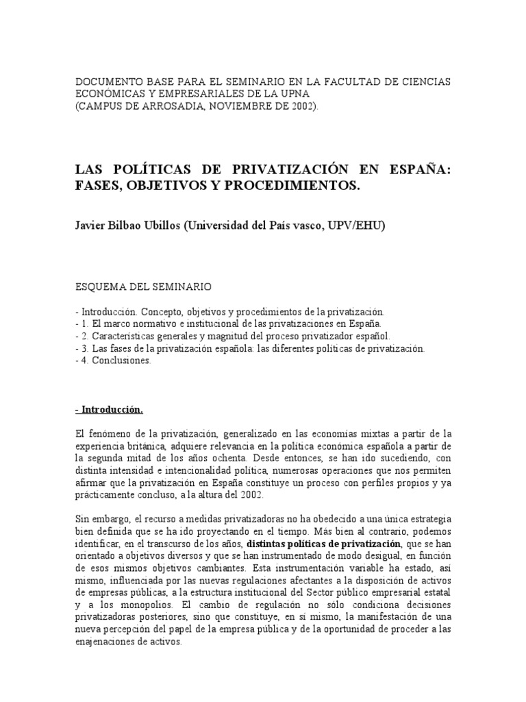 Politicas de Privatizacion | PDF | Privatización | Empresa de propiedad ...