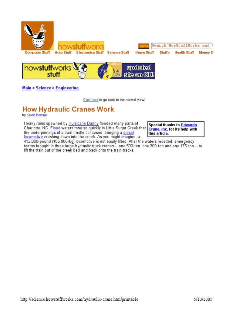 How Hydraulic Cranes Work Main Science Engineering PDF Crane