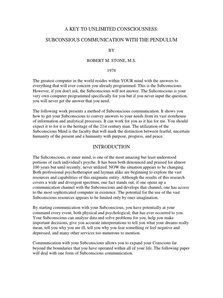 Subconscious Pendulum Communication | PDF | Unconscious Mind ...