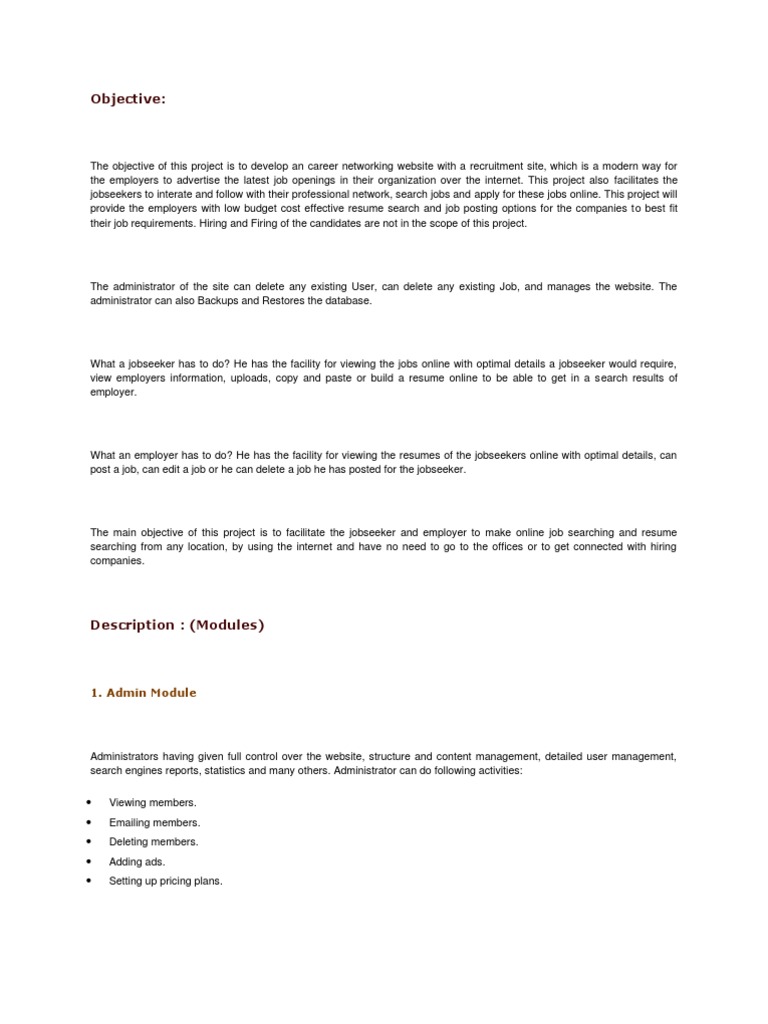 Objectives of Job | Websites | Recruitment