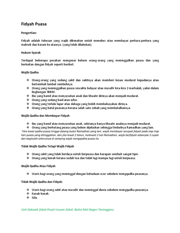 Fidyah Bagi Puasa