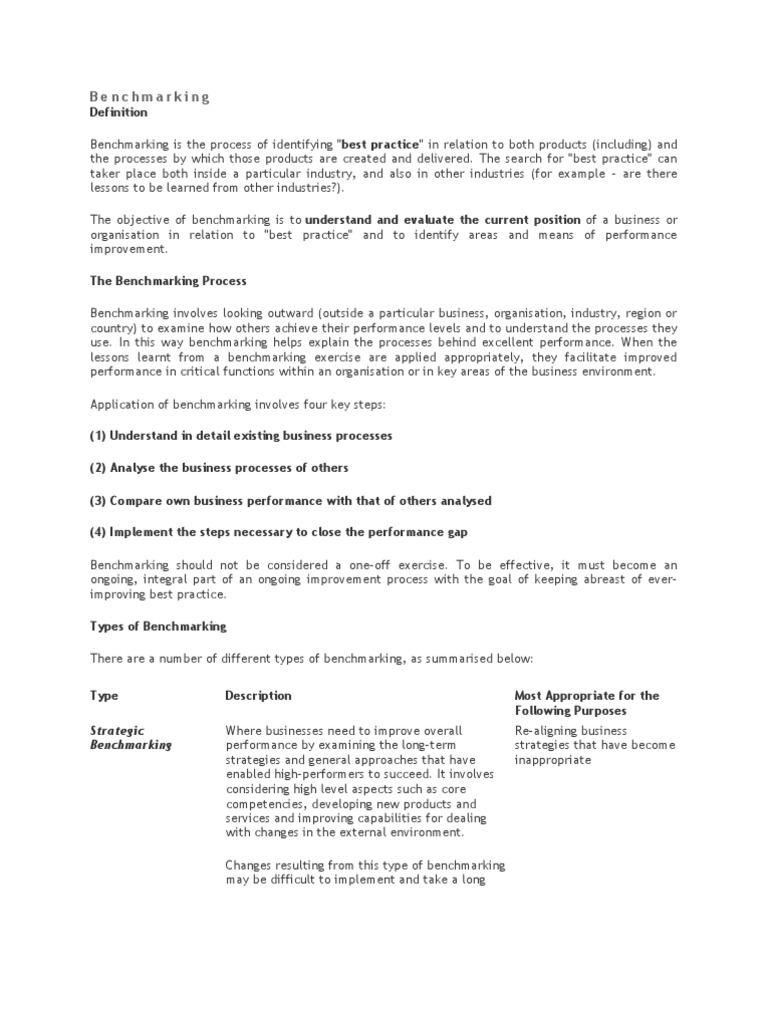 Business Process Benchmarking Guide | PDF | Benchmarking | Business Process