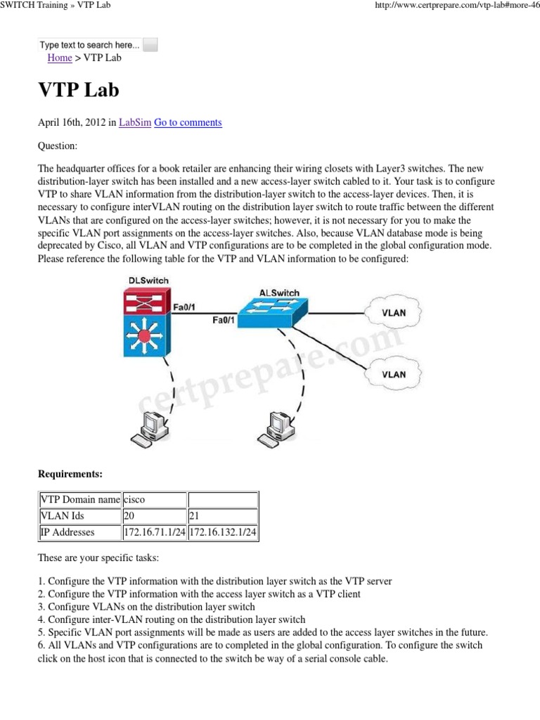 SWITCH Training VTP Lab PDF | PDF | Network Switch | Telecommunications ...
