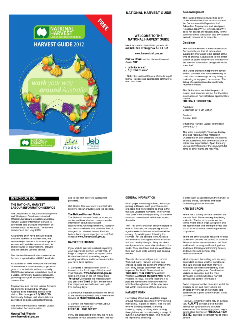 National Harvest Guide 2012 PDF Pension New South Wales