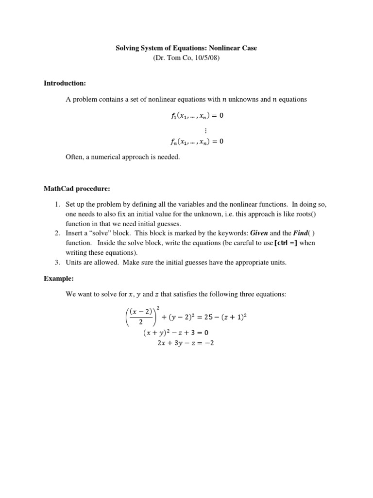 Solving System of Equations: Nonlinear Case: (CTRL ) | PDF