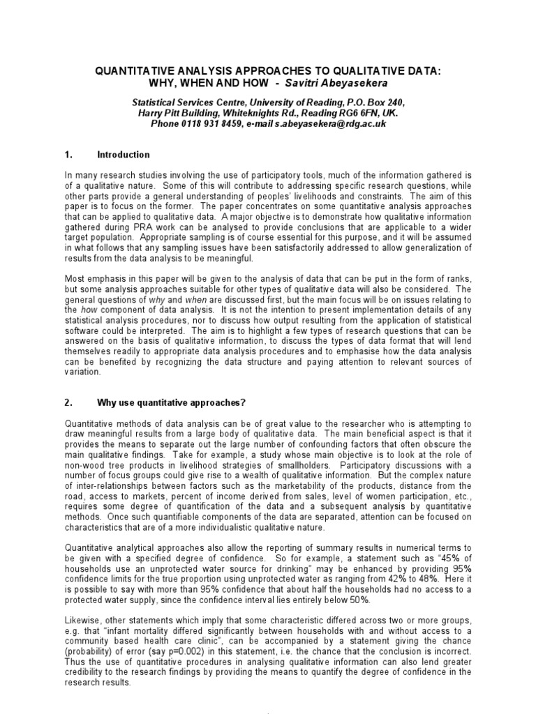 Quantitative Analysis Approaches To Qualitative Data | PDF ...