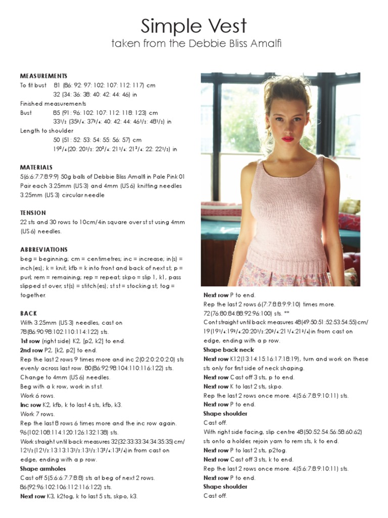 Simple Vest Debbie Bliss PDF Knitting Decorative Arts