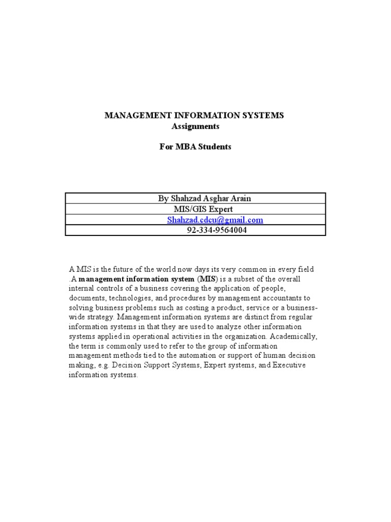 MBA Management Information Systems Guide | PDF | Information System ...