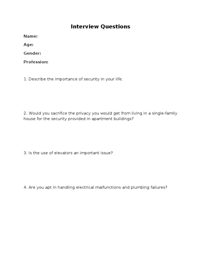 Essential Apartment Living Interview Questions | PDF