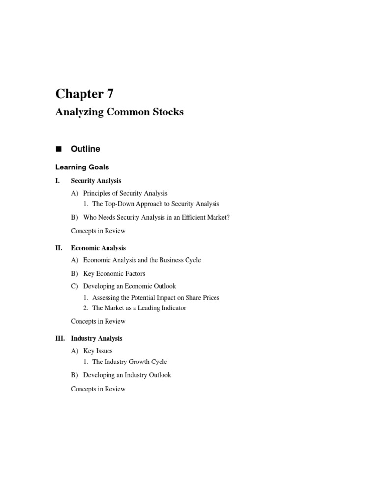 Analyzing Common Stocks: Outline | PDF | Money Supply | Dividend