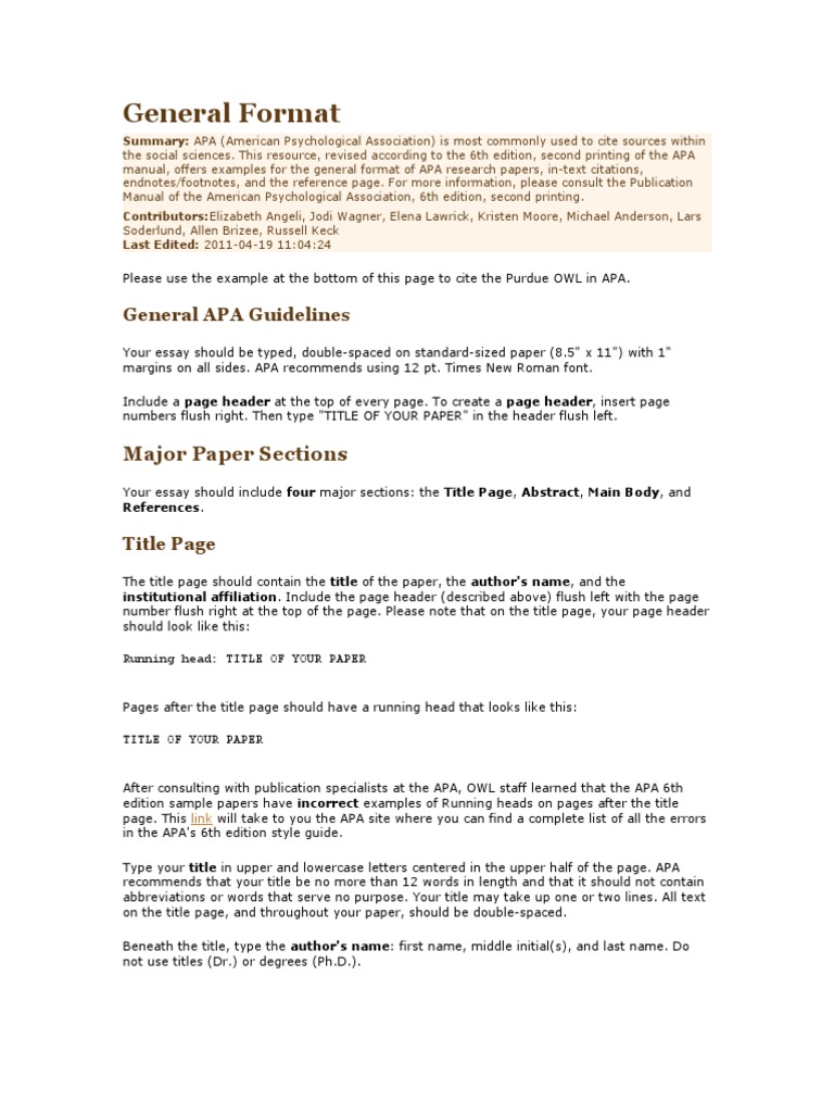 General FormatAPA Style | PDF