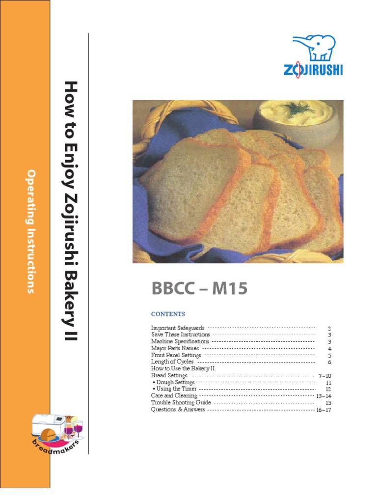 Zojirushi BBCC m15 Bread Machine PDF Baker's Yeast Breads