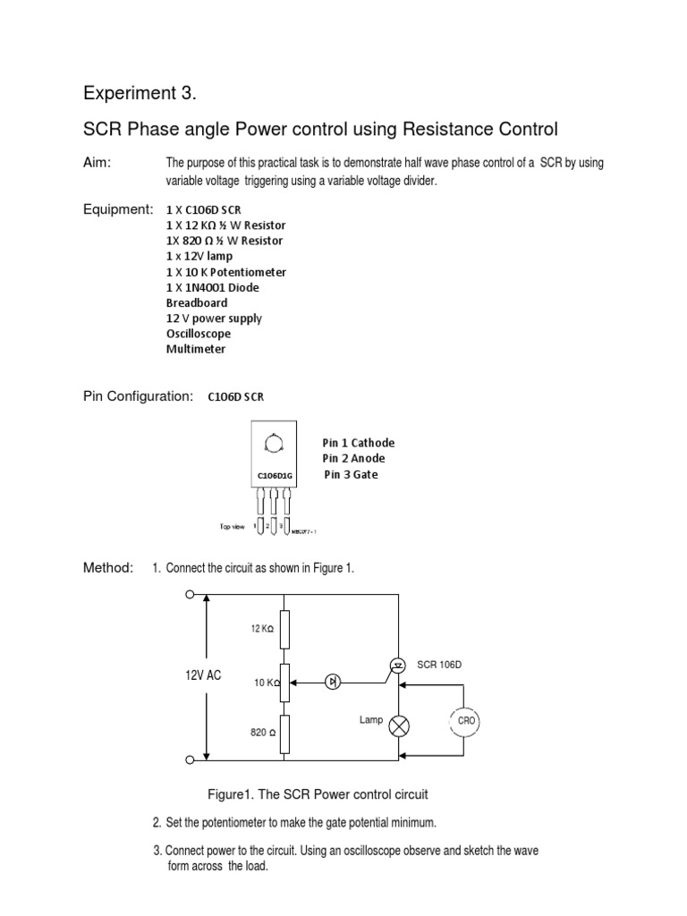 SCR Phase Angle Power Control Using Resistance Control | PDF