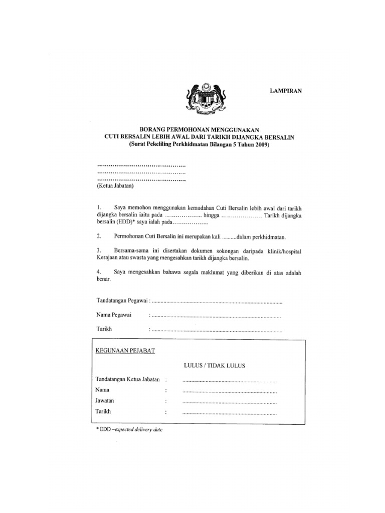 Borang Cuti Bersalin Awal Pdf