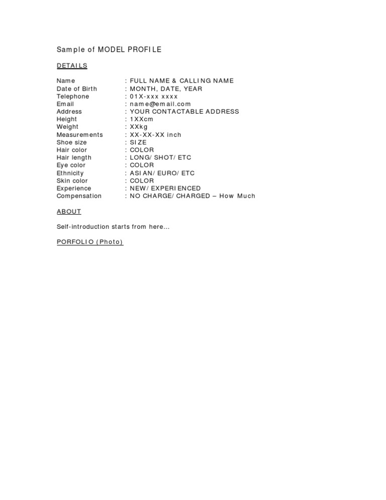 Model Profile Template Example | PDF
