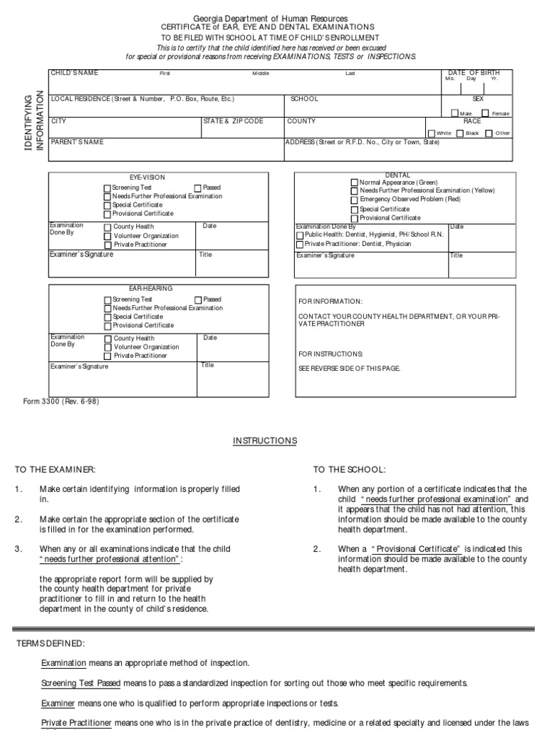 Georgia Eye, Ear, and Dental Form 3300 | PDF | Test (Assessment ...