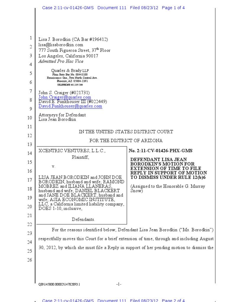 111 Motion For Extension of Time For Lisa's Reply PDF Federal