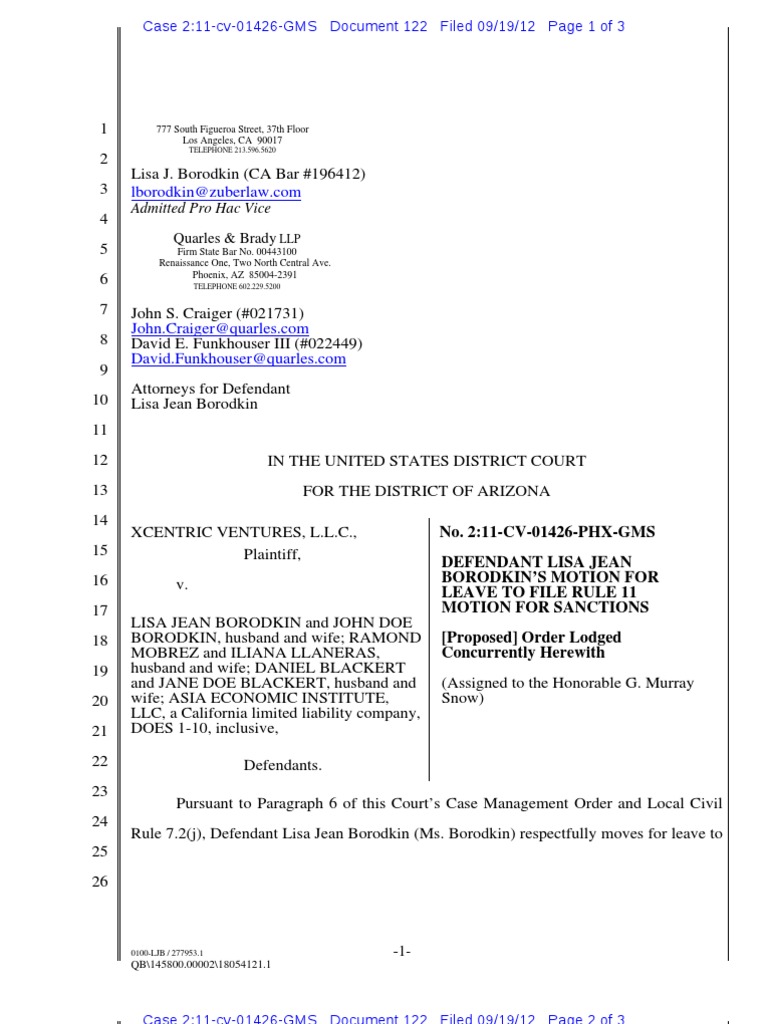 122 Motion For Leave To File Rule 11 Motion Pro Se Legal