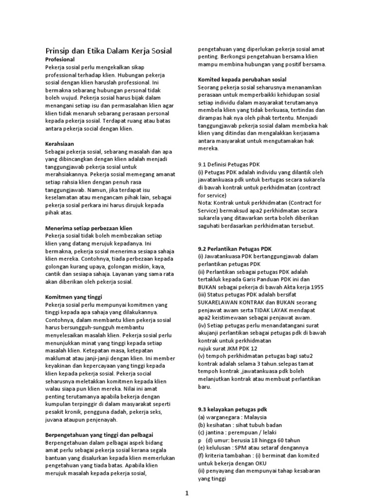 Prinsip Dan Etika Dalam Kerja Sosial Nota