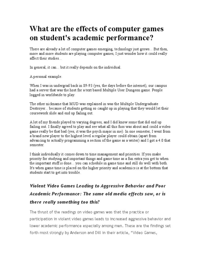 What Are The Effects of Computer Games On Student's Academic ...