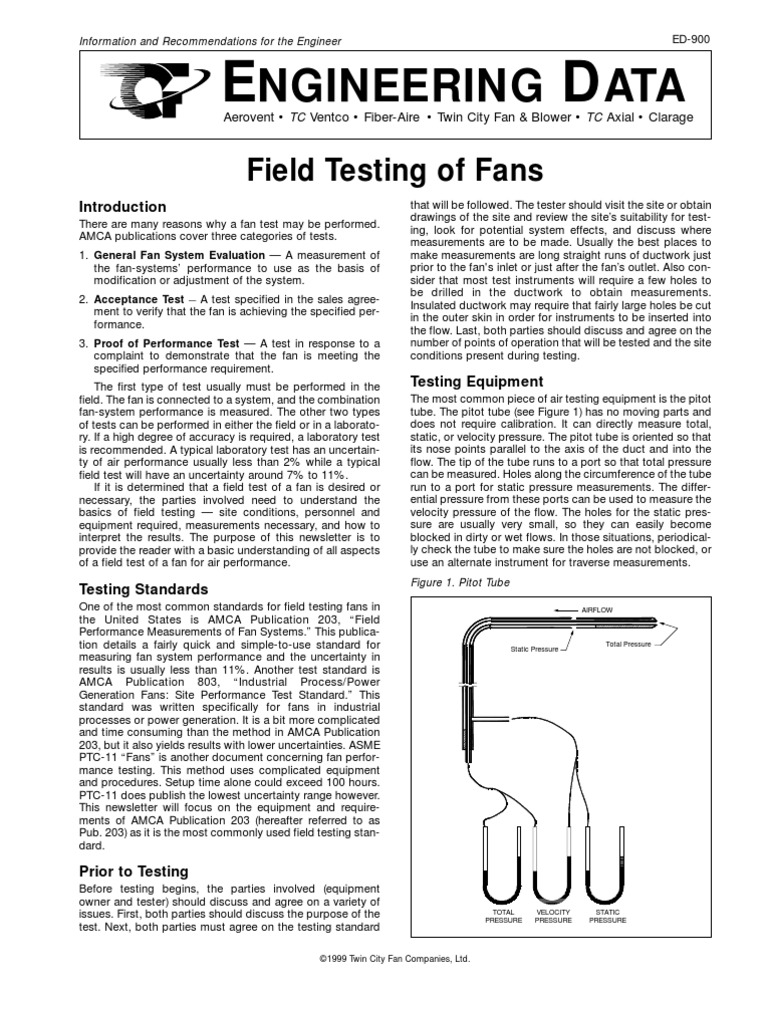 Ngineering ATA: Field Testing of Fans | PDF | Pressure Measurement ...