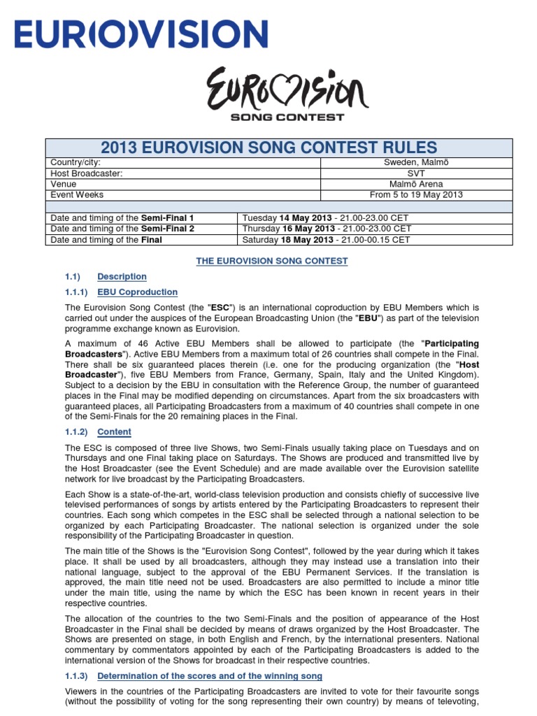 Eurovision 2013 Contest Rules Overview | PDF | Government ...