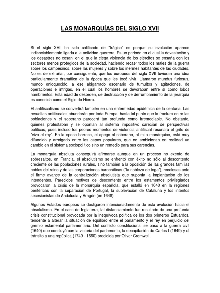 Las Monarquías Del Siglo Xvii | PDF | Unión Soviética | Política mundial