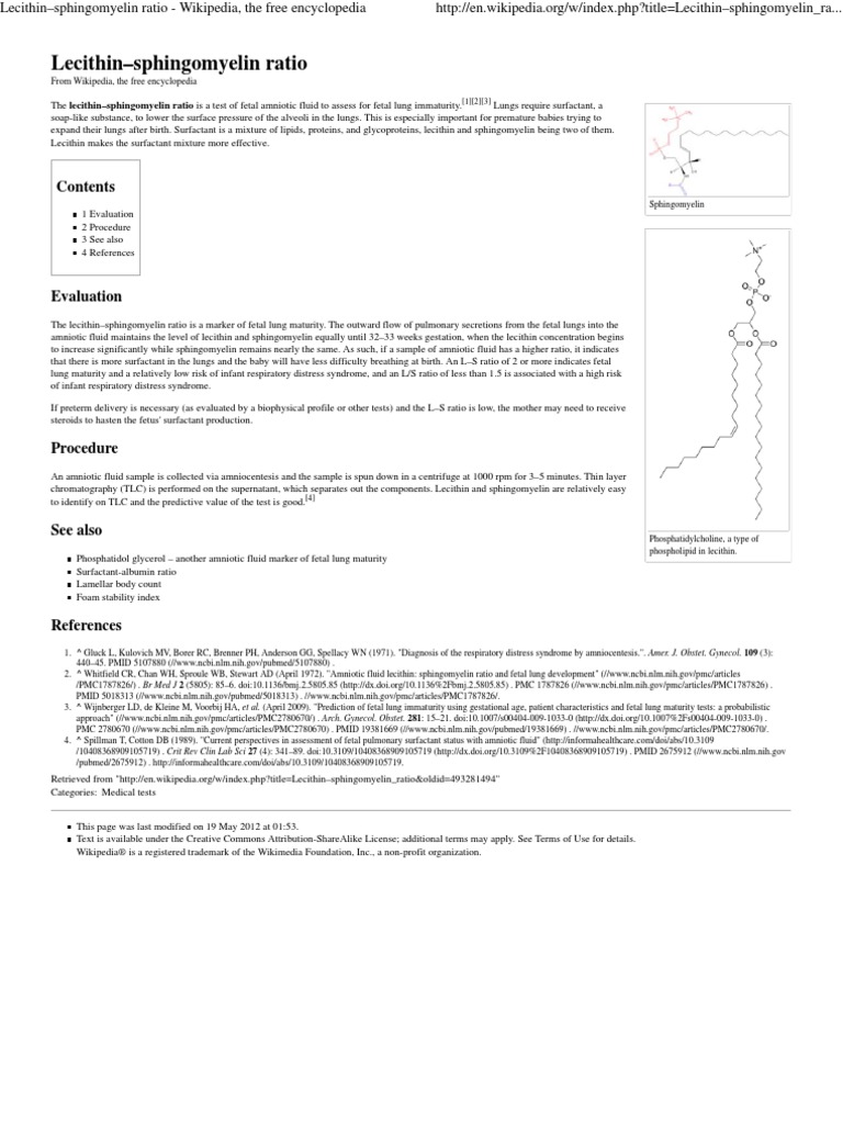 Lecithinsphingomyelin ratio Wikipedia, the free encyclopedia