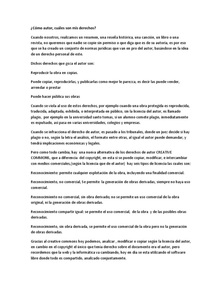 Derechos de Autor y Creative Commons | PDF | Creative Commons | Autor