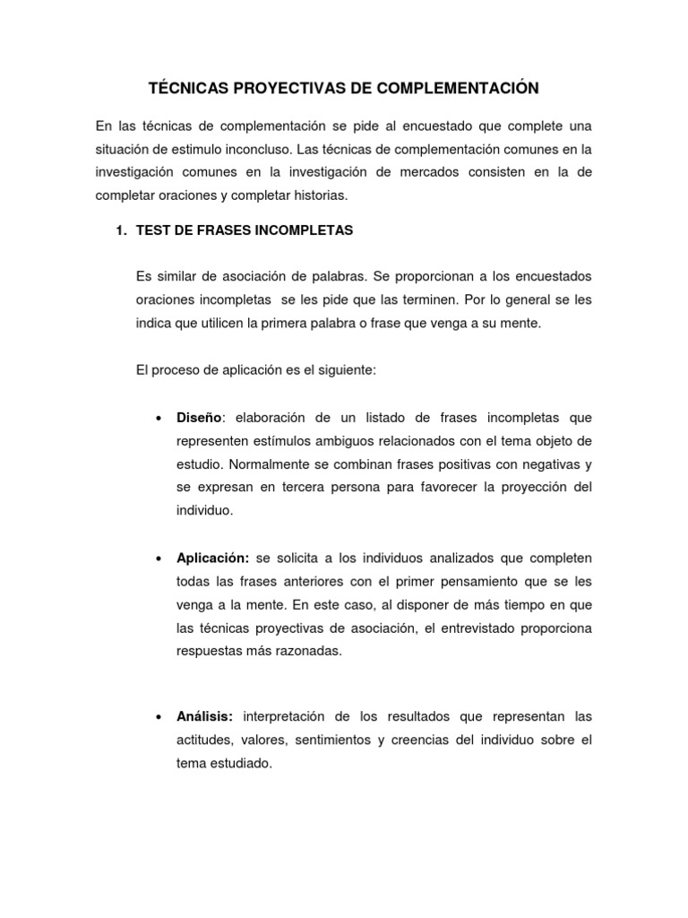 Técnicas Proyectivas de Complementación | PDF | Crecimiento personal y ...