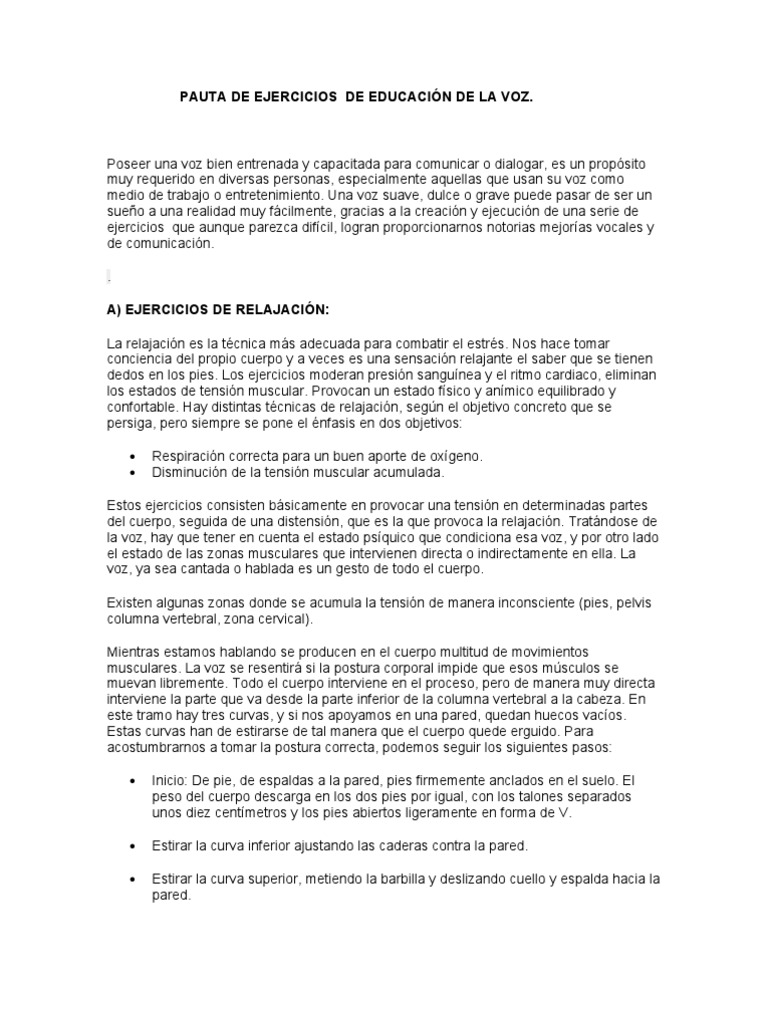 Pauta de Ejercicios de Educación de La Voz | PDF | Respiración | Vocal