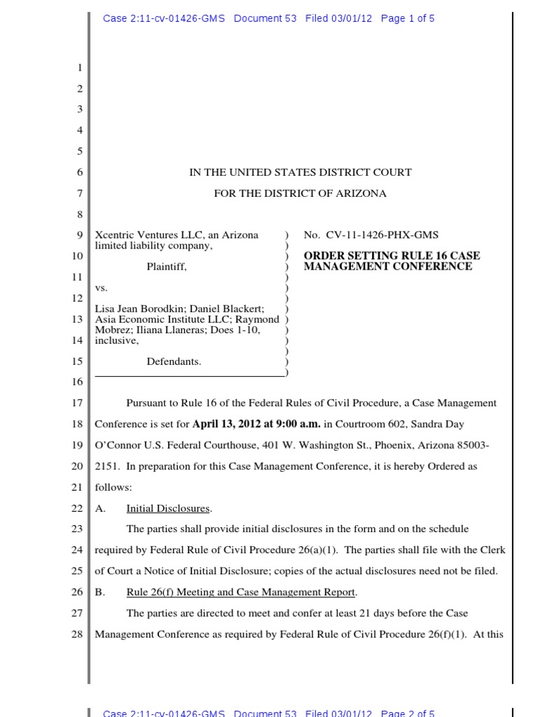 53 rule 16 order pdf discovery law federal rules of civil