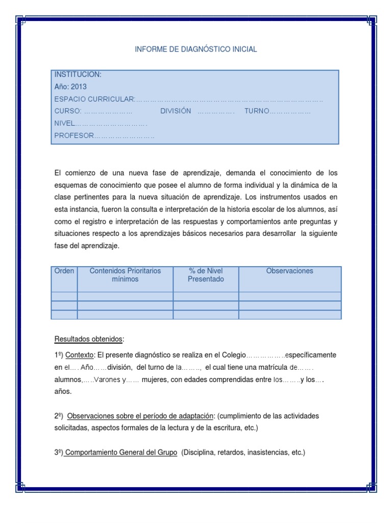 Informe de Diagnóstico Inicial 2013 | PDF